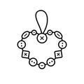 Valentines day pendant, Christmas wreath. Button heart decoration. Linear black illustration of Handmade home decor, creative use