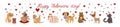 Valentines Day pets. Cartoon cat and dog characters. Animals in love. Cute puppies. Red heart. Romantic couples. Sweet Royalty Free Stock Photo