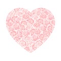 Valentines day pink cream roses filled heart isolated on white background Royalty Free Stock Photo