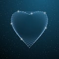 Valentines Day polygonal heart shape with dots, lines and stars on blue night sky. Vector illustration wireframe digital