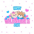 Valentines Day Postcard with a teddy bear and lovely hearts