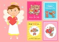 Valentines Day Postcards, Cupid and Teddy Bears