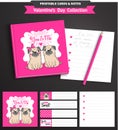 Valentines day printable set wih funny pugs.