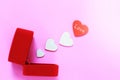 Valentines day red heart with love and red gift jewelry box , valentine`s day concept