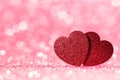 Valentines day red Red heart with pink bokeh light background.Pink rose sparkling glittering light color elegance,smooth backdrop,