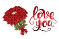 Valentines day red roses bouquet scarlet vintage lettering postcard