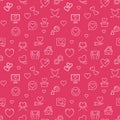 Valentines day red vector seamless pattern in thin line style