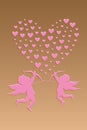Valentines day retro background with sparkling hearts and cupids