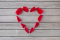 Heart shaped frame made of red rose petals Royalty Free Stock Photo