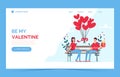 Valentines day romantic dating gift card landing page. Couple sitting on bench. Loving couple