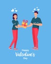 Valentines day romantic dating gift card. Lovers relationship two people. Couple sitting on bench. Loving couple