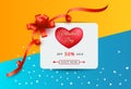 Valentines day sale background with red heart, gift bow and ribbons Royalty Free Stock Photo