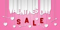 Valentines day sale banner with cut out letters, hearts and arrows. Shop market poster, header website, discount banner. Royalty Free Stock Photo