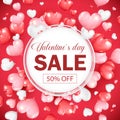 Valentines day sale banner design with heart shape ballons. Promotion and shopping template on red background vector illustration. Royalty Free Stock Photo