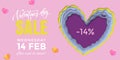 Valentines Day sale banner design template of heart papercard on pink background. Vector 14 February Valentine day holiday sale pr