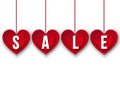 Valentines day sale banner hanging red cut paper hearts. Royalty Free Stock Photo