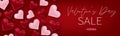 Valentines Day sale banner or header. Background with 3d pink and red hearts. Love design concept. Royalty Free Stock Photo