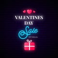 Valentines Day Sale banner. Neon vertical signboard.