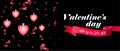 Valentines day sale banner. Shining hearts with red serpentine and glow. Half price discount on holiday Royalty Free Stock Photo