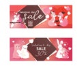 Valentines day sale banners with kissing animals hearts illustration. Wholesale flyer template with cute bear, rabbit