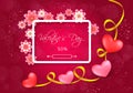 Valentines day sale card with frame with red and pink hearts and golden ribbons. Royalty Free Stock Photo