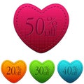 Valentines day sale and different percentages rebate in hearts b