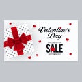 Valentines Day Sale Horizontal Banner Design with Gift Box Royalty Free Stock Photo