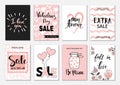 Valentines day sale set cards. Calligraphy, lettering and hand drawn design elements. Royalty Free Stock Photo