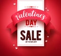 Valentines day sale text vector banner design with ribbon and hearts elements