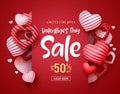 Valentines day sale vector banner. Sale discount text for valentines day