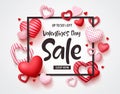 Valentines day sale vector banner template with sale promotion text, hearts elements and a frame Royalty Free Stock Photo