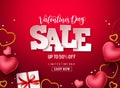Valentines day sale vector banner. Valentines day sale discount text Royalty Free Stock Photo