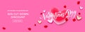 Valentines day sale web banner of valentine red heart balloon on pink background. Vector Valentines day sale text for holiday shop Royalty Free Stock Photo