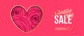 Valentines day sale web banner of valentine red heart with roses on pink background. Vector Valentines day sale text for holiday Royalty Free Stock Photo