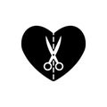 Valentines Day with scissors, cut heart half. Vector illustration