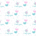 Valentines Day seamless pattern of cute balloons in a heart shape hang envelope floating with I miss you text.