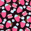 Valentines day seamless pattern with cups, hearts and small pieces of sugar