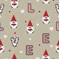 Valentines day seamless pattern with cute gnomes.