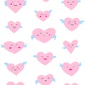 Valentines day seamless pattern with emoji faces hearts