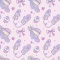 Valentines day seamless pattern. Heart, mittens, cupcake, and bow knot. Perfect for fabrics print, background, wallpaper Royalty Free Stock Photo