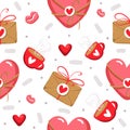 Valentines day seamless pattern with hearts, letters. Valentines day cards, gift box pattern, stickers, wallpaper