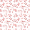 Valentines day seamless pattern on pink with love symbols