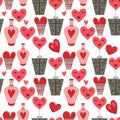 Valentines day seamless pattern with pink and red hearts, candies, cupids, diamonds and birds. Vector illustration Royalty Free Stock Photo