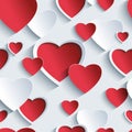 Valentines day seamless pattern with red - grey 3d hearts