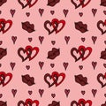 Valentines Day seamless pattern with red lips, hearts on a pink background. Vector illustration Royalty Free Stock Photo