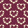Valentines Day seamless pattern of cute white flower with brown leaves arranged it into a heart shape frame.