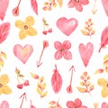 Valentines day Seamless Pattern, Watercolor Cute Florals, hearts, arrows paper, printing design, scrapbook paper