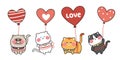 Valentines day.Set of cute cat with heart balloon.Pet cartoon Royalty Free Stock Photo