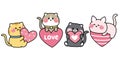 Valentines day.Set of cute cat hold pink heart balloon in various poses cartoon Royalty Free Stock Photo