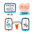 Valentines Day set doodle icon mobile phone Virtual Love. Monitor, Internet Love, talk, chat, decoration, heart. Miss Royalty Free Stock Photo